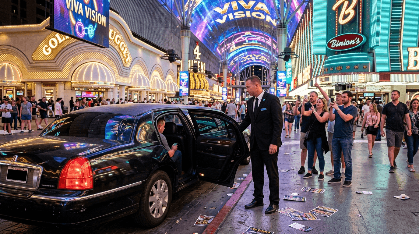 Limo tour arrival at Fremont Street Las Vegas