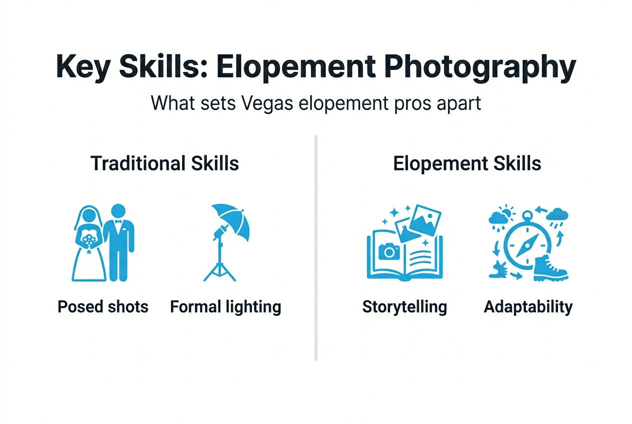 Infographic comparing elopement and traditional photography skills