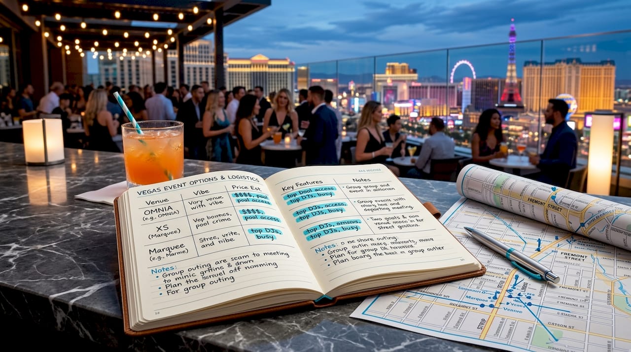 Open planner showing Vegas venue comparisons